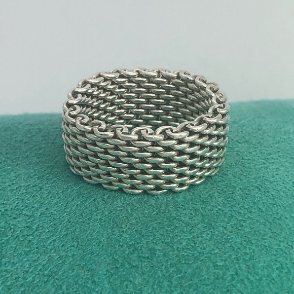 Size 9.5 Tiffany & Co Somerset Ring Mesh Weave Mens Unisex in Sterling Silver - Picture 6 of 6